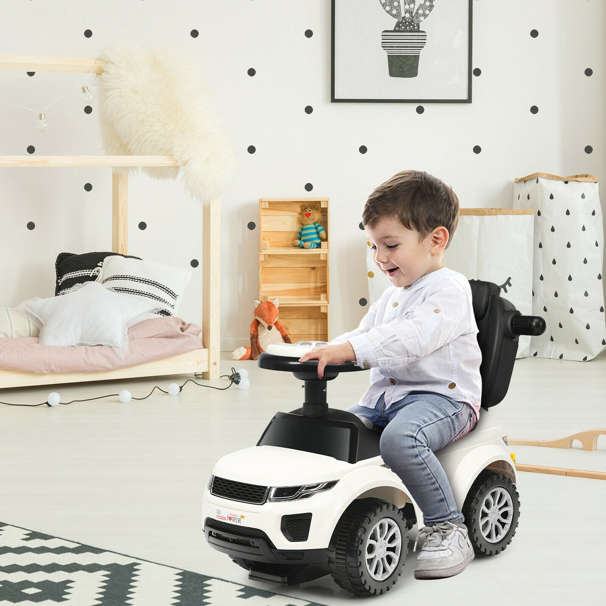 3 in 1 Ride on Push Car Toddler Stroller Sliding Car with Music-Black
