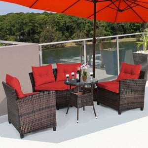 4 Pieces Furniture Patio Set Outdoor Wicker Sofa Set