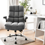 Adjustable Swivel Office Chair with High Back and Flip-up Arm for Home and Office-Beige