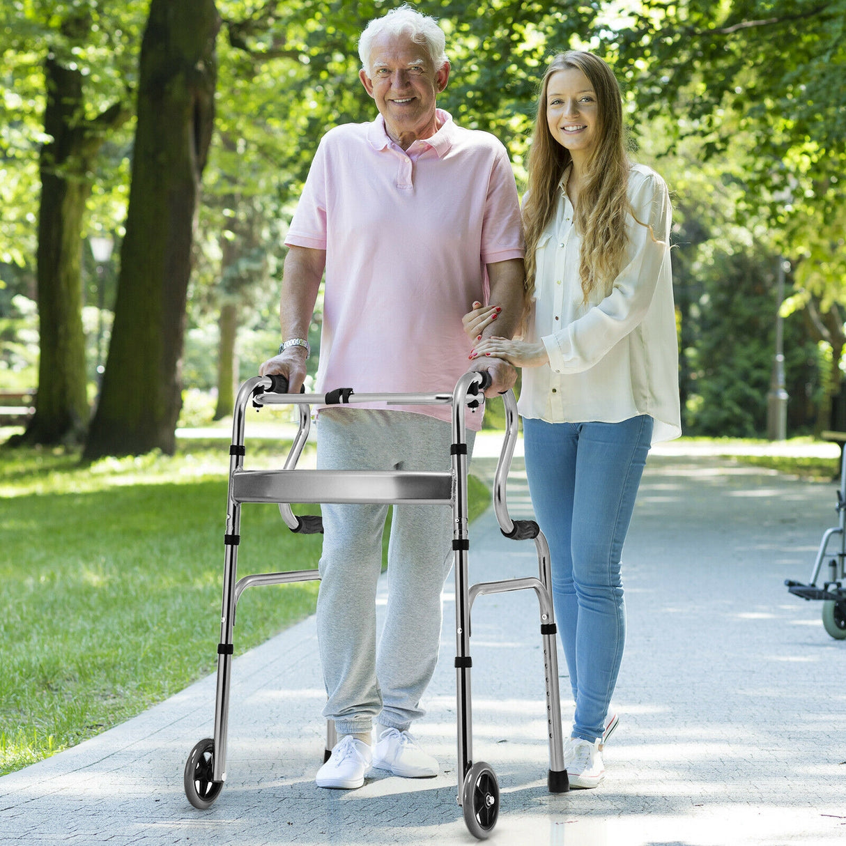 Aluminum Heavy-Duty Folding Wheeled Stand-Assist Walker-Blue