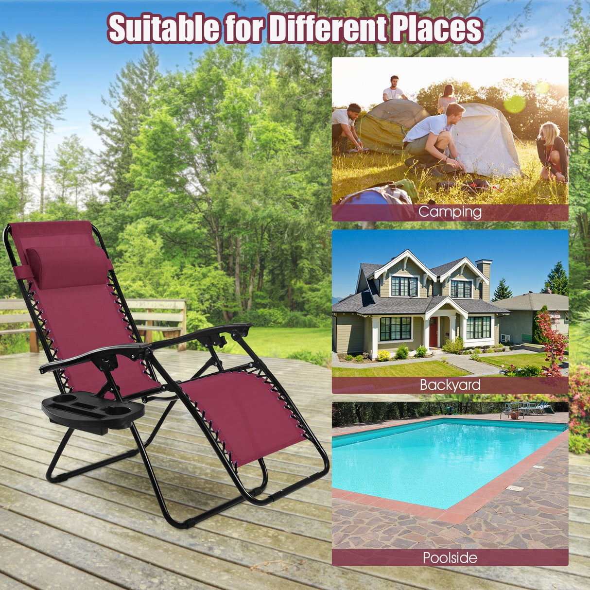 2 Pieces Folding Recliner Zero Gravity Lounge Chair - Beige