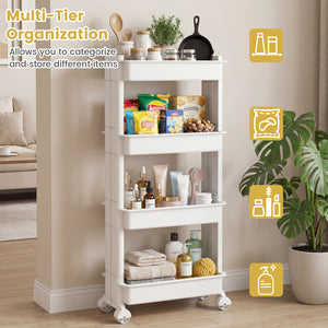 3/4-Tier Rolling Utility Cart with Detachable Trays and Smooth Wheels-4-Tier