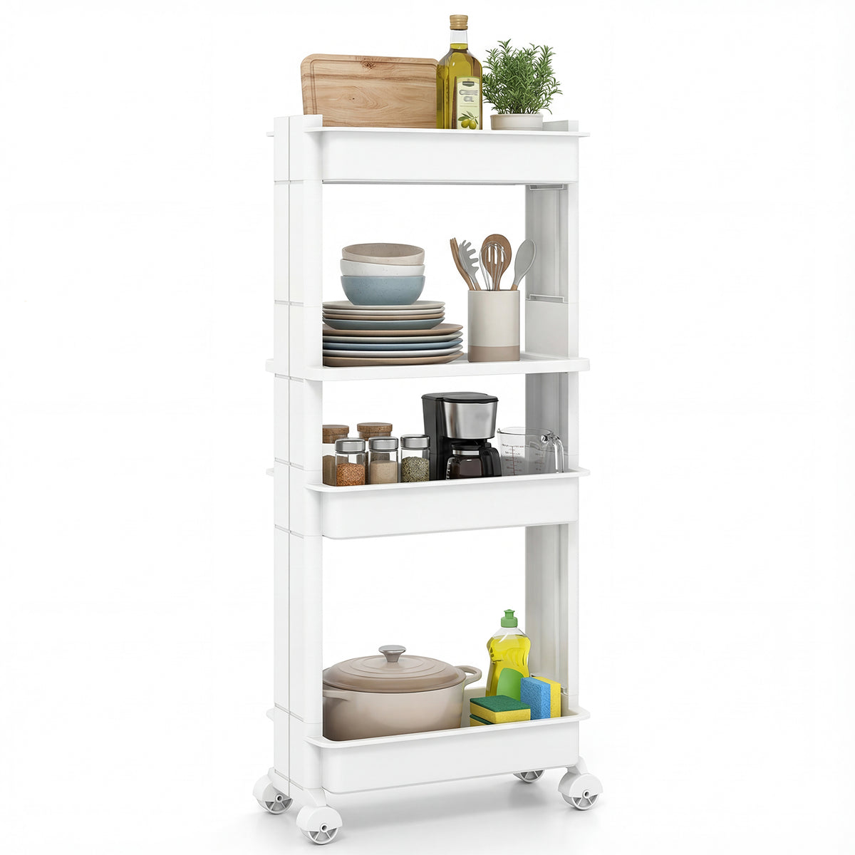 3/4-Tier Rolling Utility Cart with Detachable Trays and Smooth Wheels-4-Tier