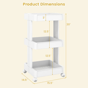 3/4-Tier Rolling Utility Cart with Detachable Trays and Smooth Wheels-3-Tier