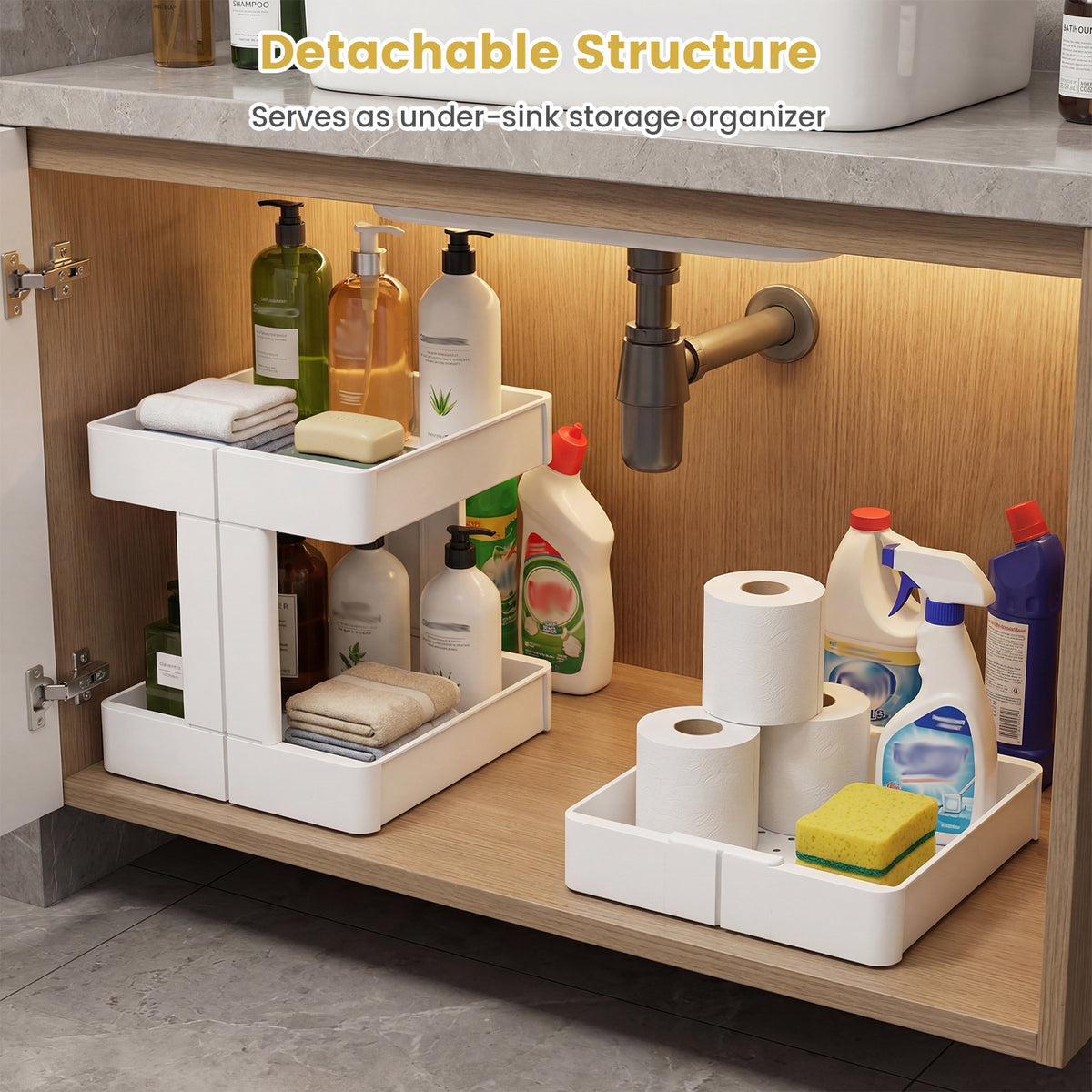 3/4-Tier Rolling Utility Cart with Detachable Trays and Smooth Wheels-3-Tier