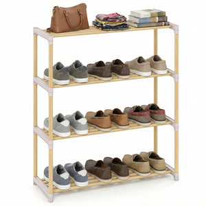 3/4-Tier Solid Wood Shoe Rack with Slatted Open Shelves-4-Tier