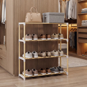 3/4-Tier Solid Wood Shoe Rack with Slatted Open Shelves-4-Tier