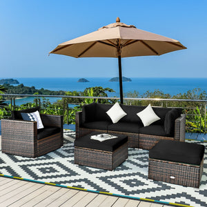6 Pcs Patio Rattan Furniture Set with Sectional Cushion-Blue