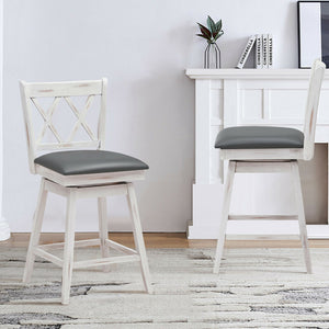 2 Pieces 24 Inch Swivel Counter Height Barstool Set with Rubber Wood Legs-Black