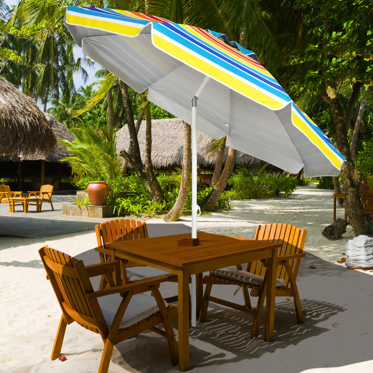 7.2 Feet Portable Outdoor Beach Umbrella with Sand Anchor and Tilt Mechanism-Navy