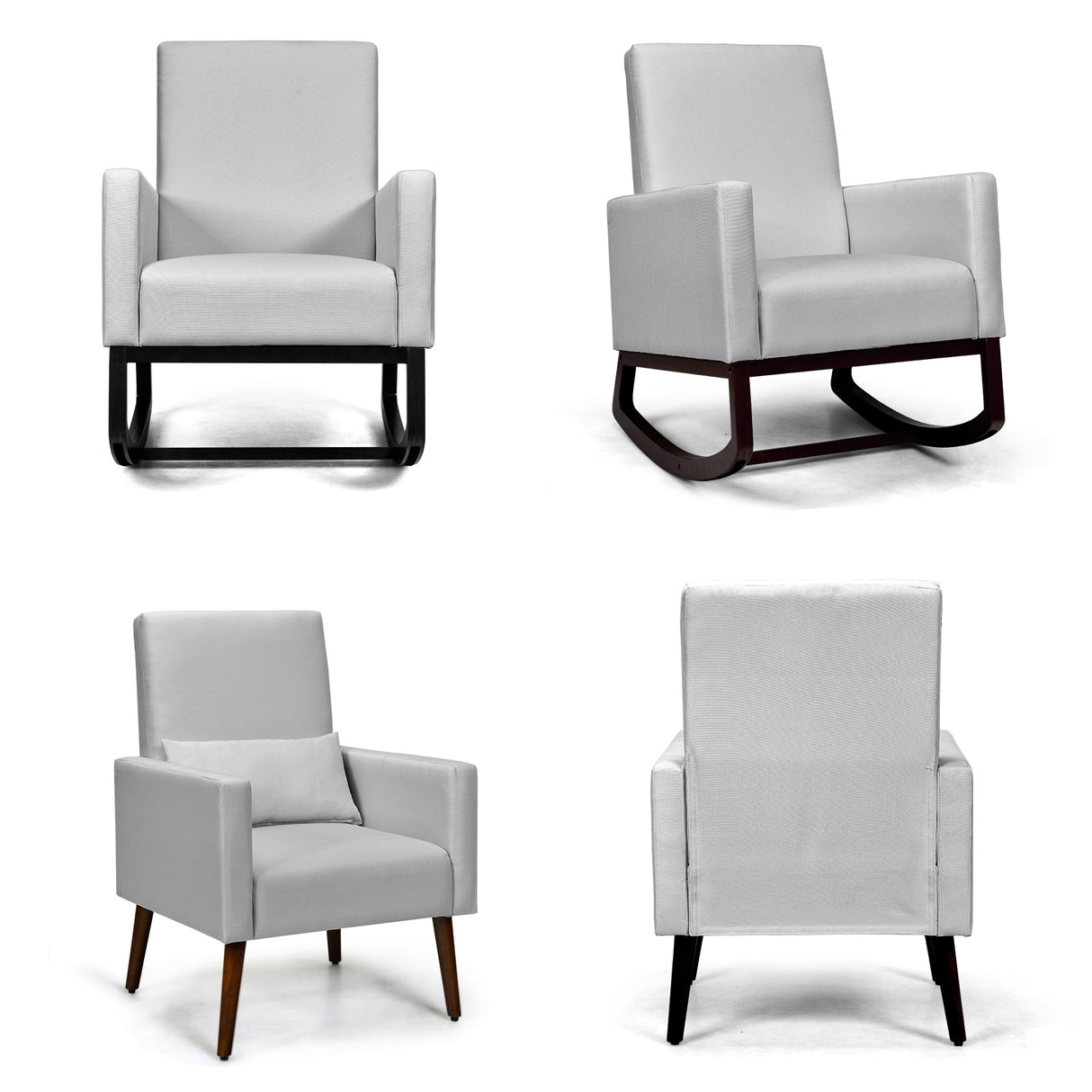 2-in-1 Fabric Upholstered Rocking Chair with Pillow-Beige