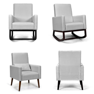 2-in-1 Fabric Upholstered Rocking Chair with Pillow-Beige