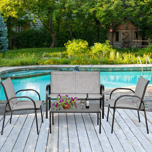 4 Pieces Patio Furniture Set with Glass Top Coffee Table-Black