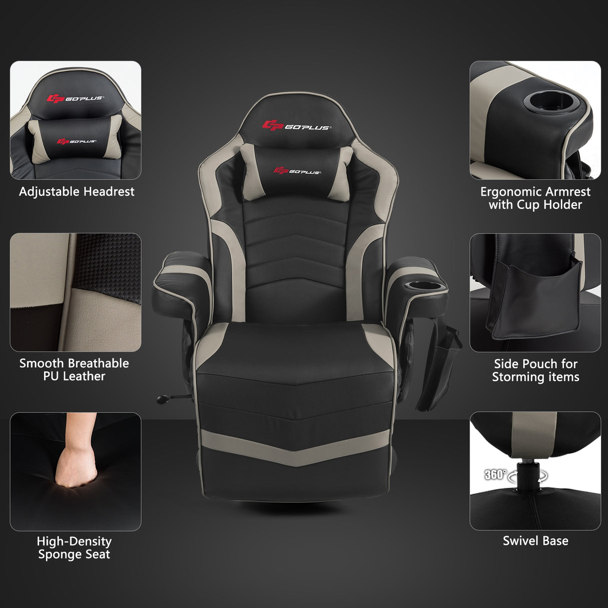 Ergonomic High Back Massage Gaming Chair with Pillow-Blue
