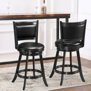 2 Pieces 24 Inch Swivel Counter Stool Dining Chair Upholstered Seat-Brown