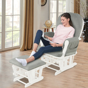 Wood Glider and Ottoman Set with Padded Armrests and Detachable Cushion-Brown