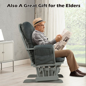 Wood Glider and Ottoman Set with Padded Armrests and Detachable Cushion-Brown