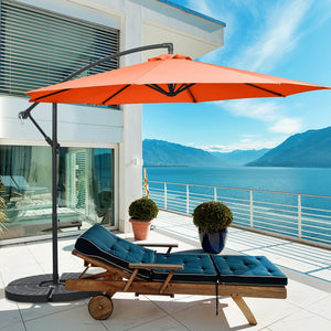 10 Feet Offset Umbrella with 8 Ribs Cantilever and Cross Base-Orange by DirectDeals