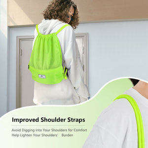 Drawstring Backpack String Bag Foldable Sports Sack with Zipper Pocket-Black