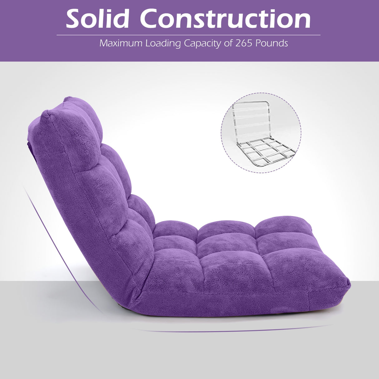 Adjustable 14-position Cushioned Floor Chair-Beige