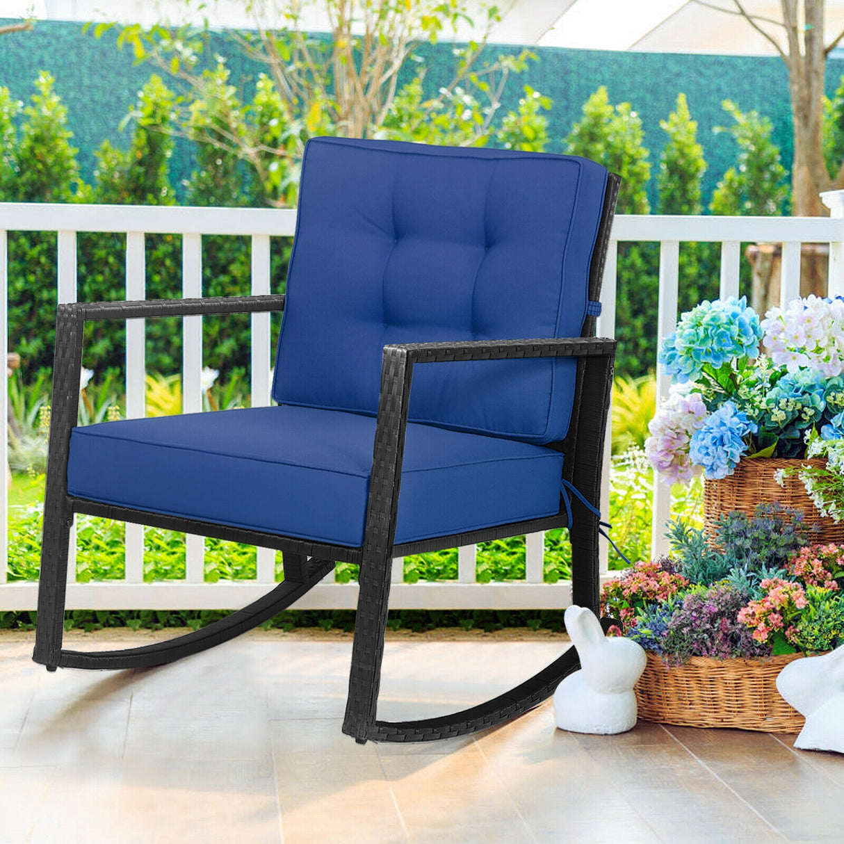 Patio Rattan Rocker Outdoor Glider Rocking Chair Cushion Lawn-Orange