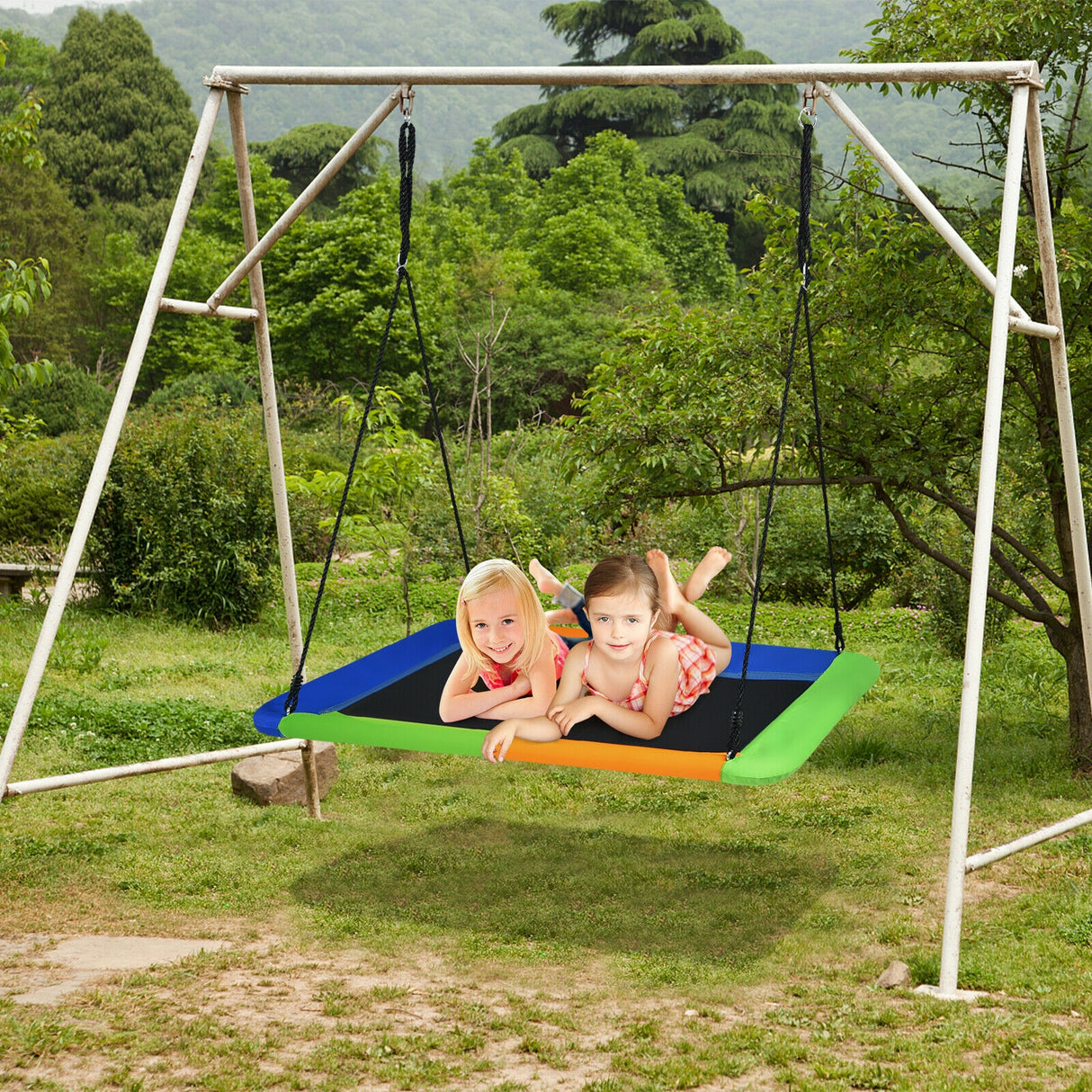 60 Inches Platform Tree Swing Outdoor with  2 Hanging Straps-Multicolor