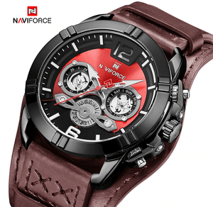 Men's Leather Waterproof Watch With Chronometers And Fluorescent Hands Excellent Design Perfect Gift