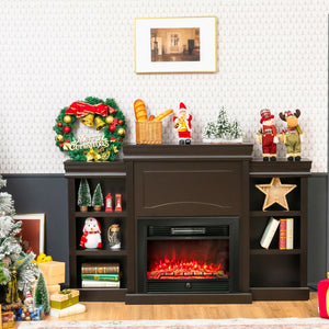 70 Inch Modern Fireplace Media Entertainment Center with Bookcase-Black