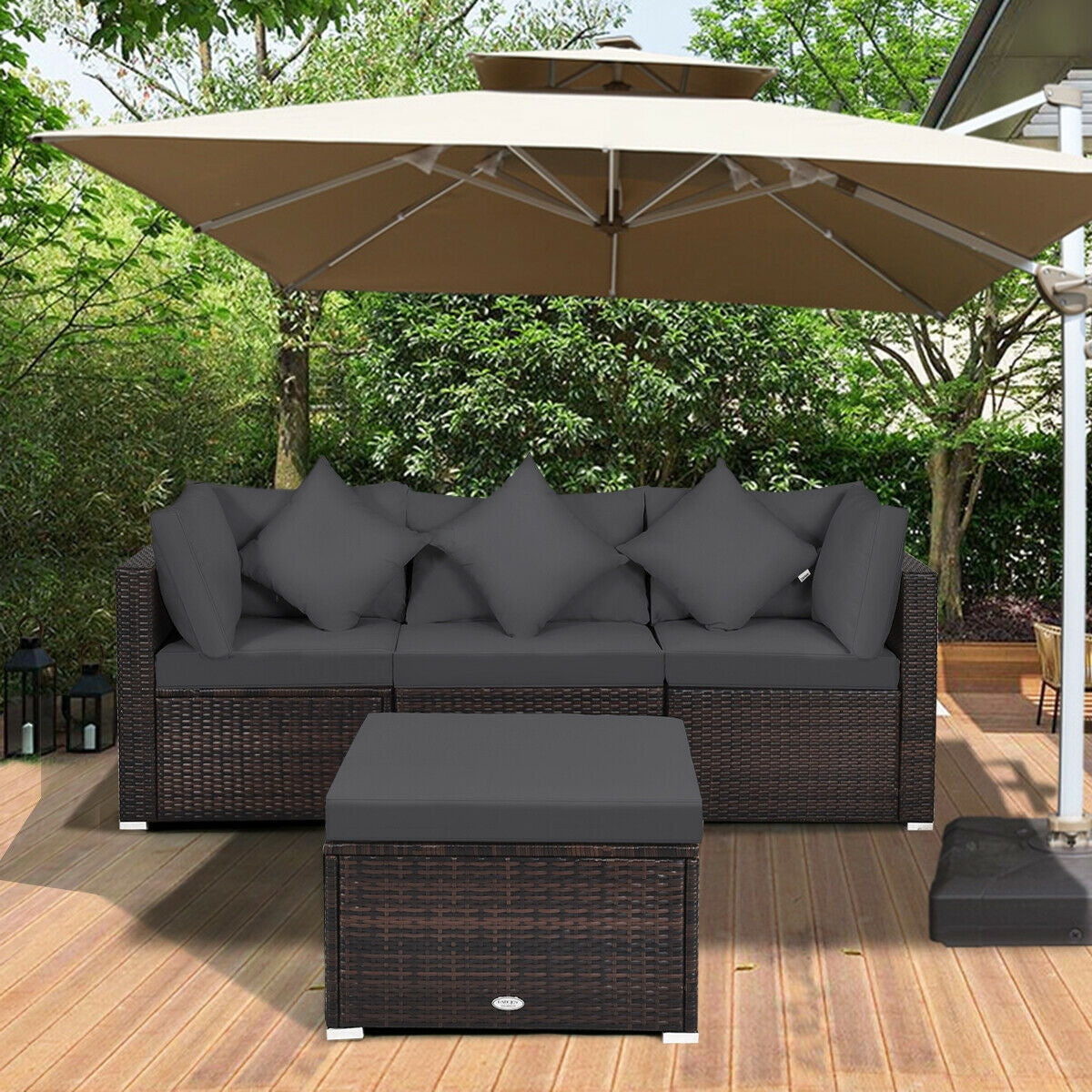 4 Pcs Ottoman Garden Deck Patio Rattan Wicker Furniture Set Cushioned Sofa-White