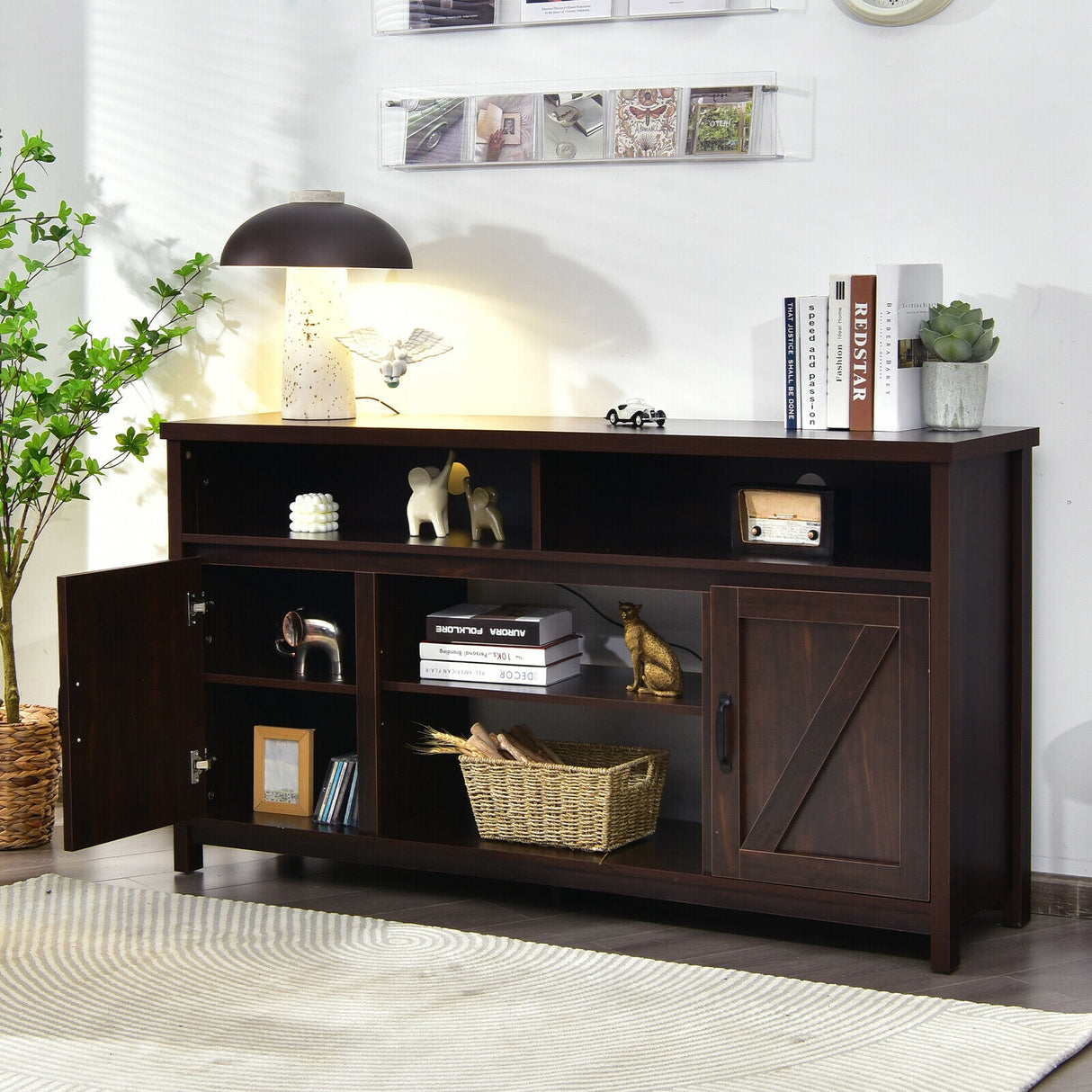 59 Inch TV Stand Media Center Console Cabinet with Barn Door for TV's 65 Inch-Black