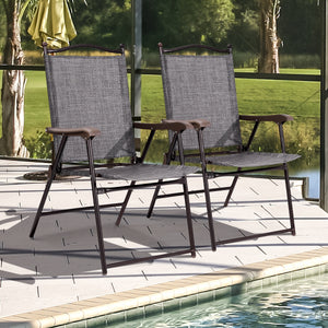 Set of 2 Patio Folding Sling Back Camping Deck Chairs-Black