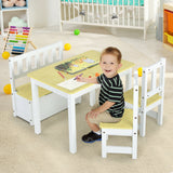 4 Pieces Kids Wooden Activity Table and Chairs Set with Storage Bench and Study Desk-Gray