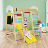 Indoor Playground Climbing Gym Wooden 8-in-1 Climber Playset for Children-Natural