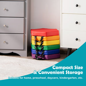 6 Pieces Multifunctional Hexagon Toddler Floor Cushions Classroom Seating with Handles-Blue