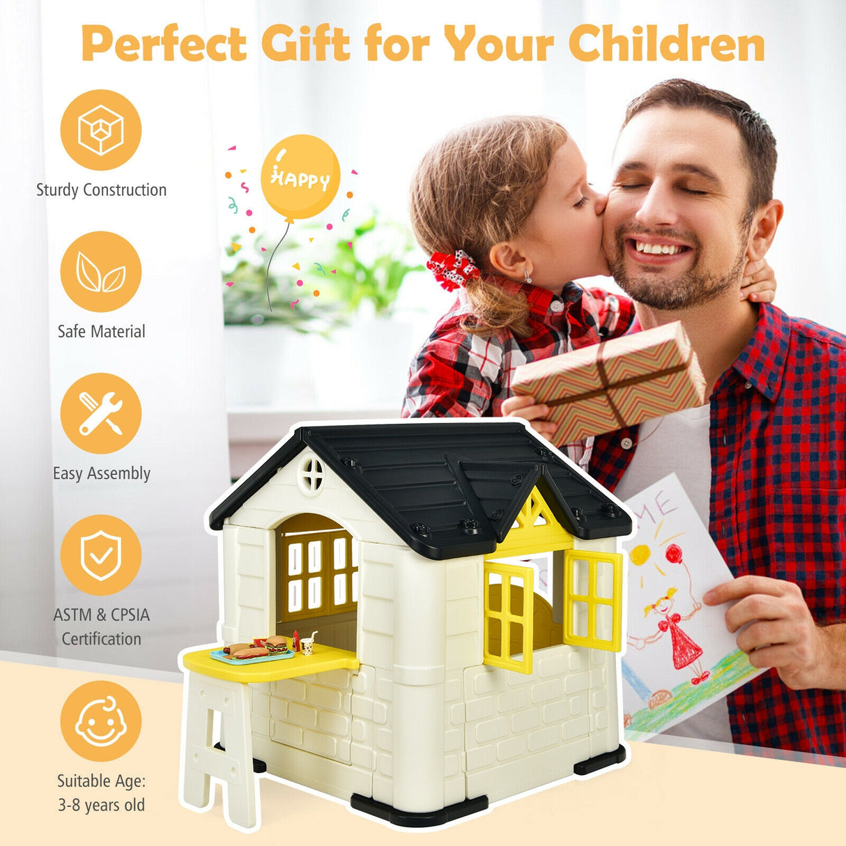 Kid ™s Playhouse Pretend Toy House For Boys and Girls 7 Pieces Toy Set-Pink