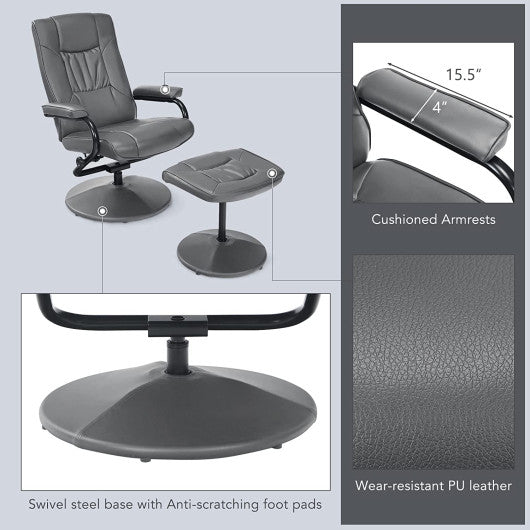 360° Swivel Recliner Chair with Ottoman-Gray