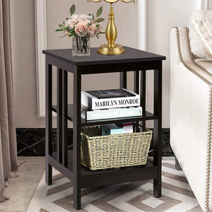 2 Pieces 3-Tier Nightstand with Reinforced Bars and Stable Structure-Dark Brown