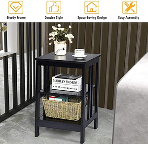 2 Pieces 3-Tier Nightstand with Reinforced Bars and Stable Structure-Dark Brown