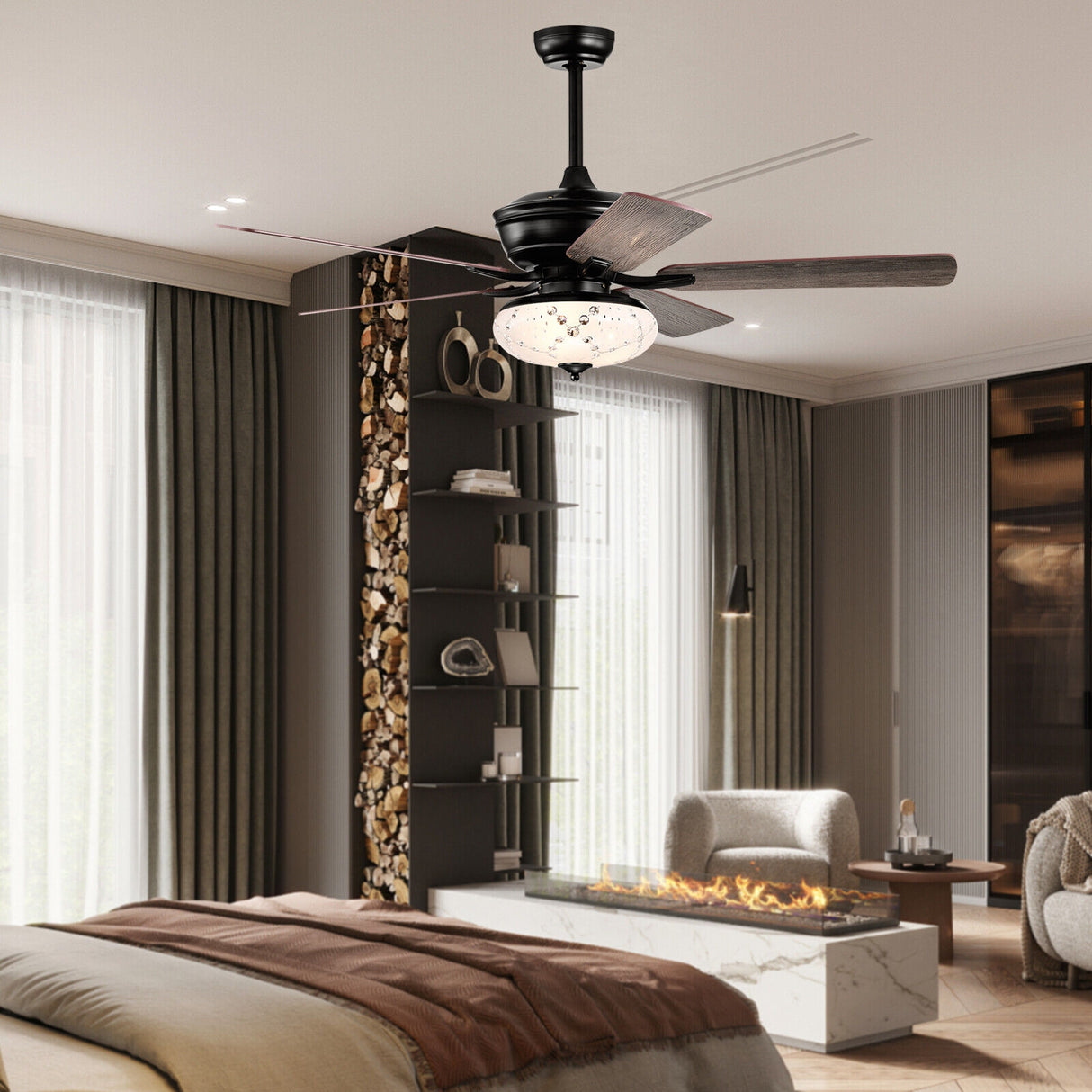 52 Inch Ceiling Fan with 3 Wind Speeds and 5 Reversible Blades-Black