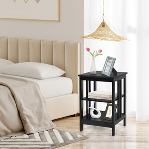 3-Tier Nightstand Sofa Side Table with Baffles and Round Corners-Black