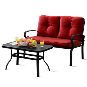 2PCS Patio Loveseat Bench Table Furniture Set with Cushioned Chair-Turquoise