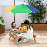 3-in-1 Kids Outdoor Picnic Water Sand Table with Umbrella Play Boxes-Green