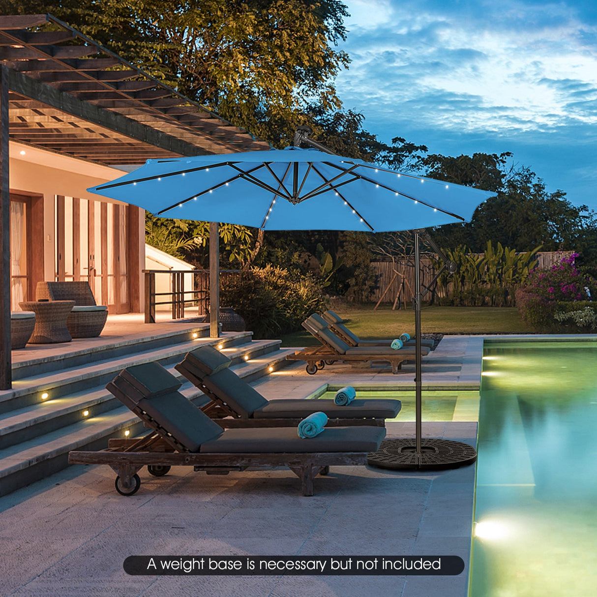 10 Feet Patio Solar Powered Cantilever Umbrella with Tilting System-Blue by DirectDeals