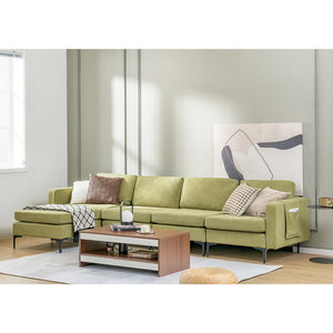 Modular L-shaped Sectional Sofa with Reversible Ottoman and 2 USB Ports-Green
