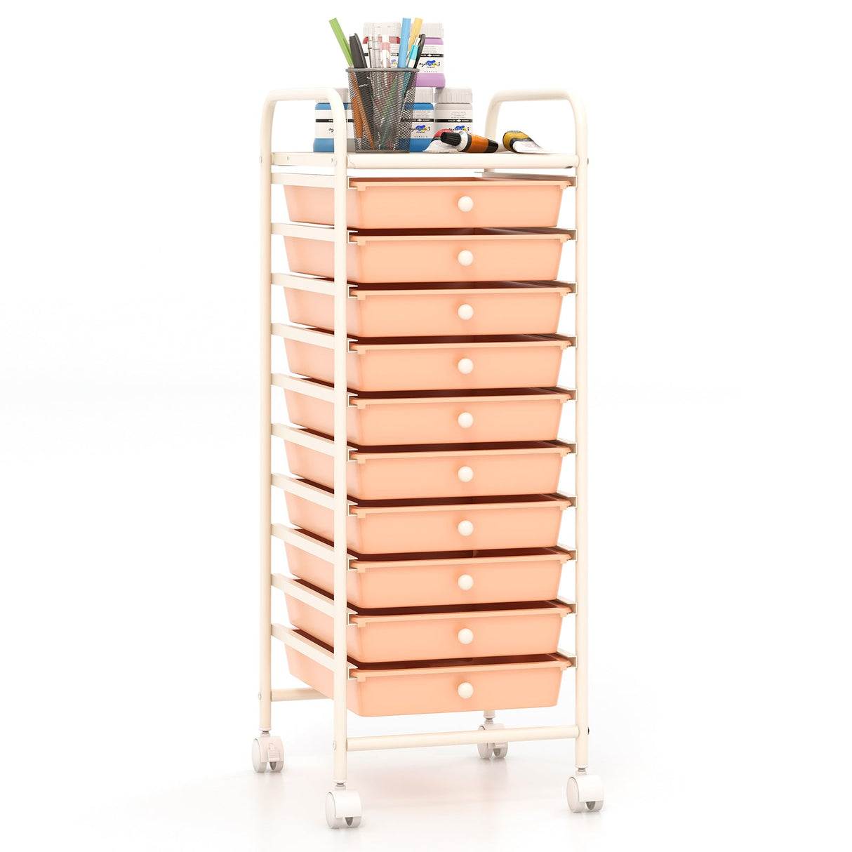 10 Drawer Rolling Storage Cart Organizer with 4 Universal Casters-Cherry by DirectDeals