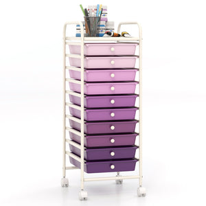 10 Drawer Rolling Storage Cart Organizer with 4 Universal Casters-Purple by DirectDeals