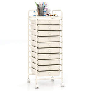 10 Drawer Rolling Storage Cart Organizer with 4 Universal Casters-White