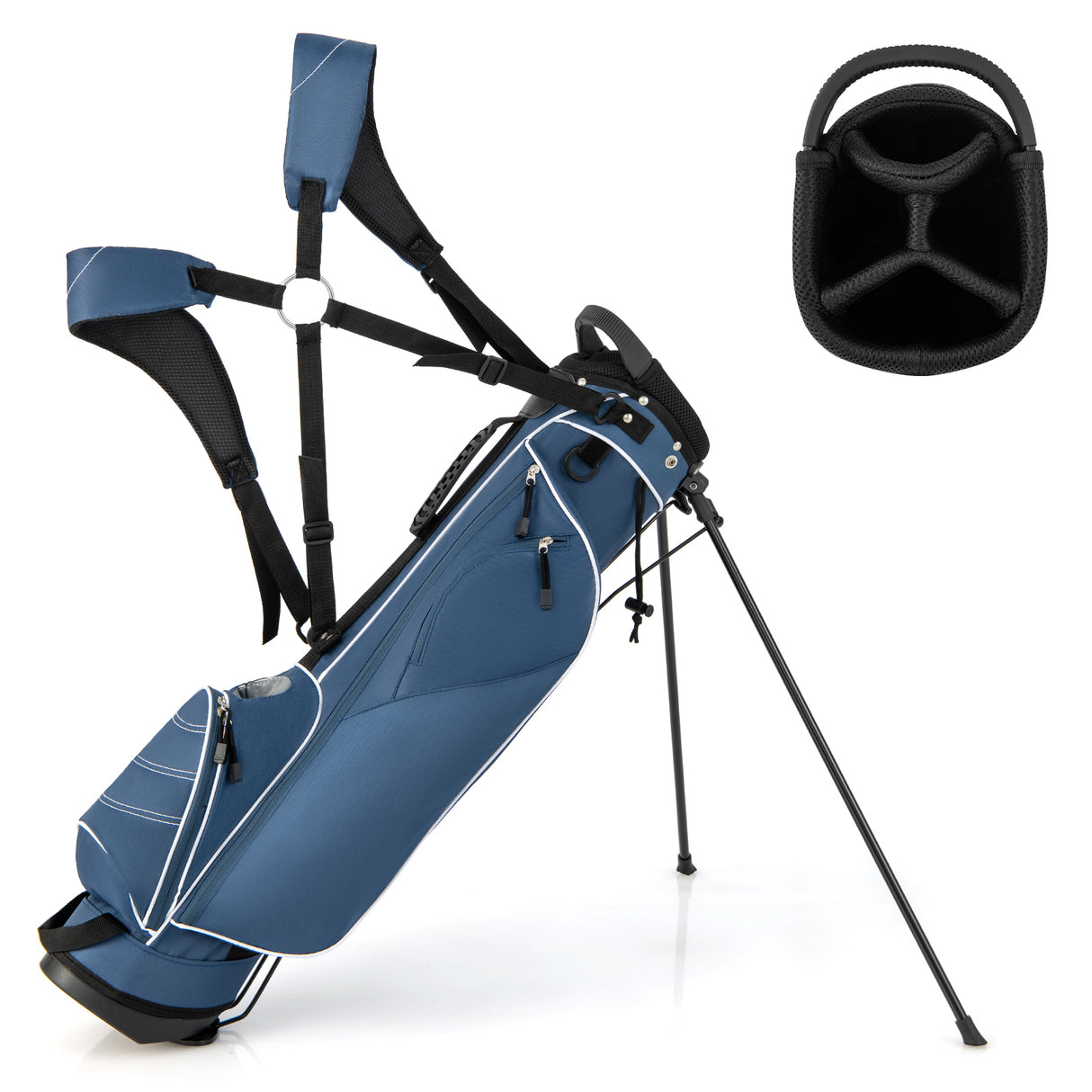 Golf Stand Cart Bag with 4 Way Divider Carry Organizer Pockets-Black