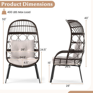 Patio Wicker Egg Chair Outdoor Rattan Lounge Basket with Seat and Back Cushions-Brown