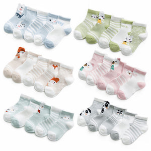 5 Pairs Cute Summer Breathable Mesh Cotton Infant Baby Socks For Newborn Boys And Girls
